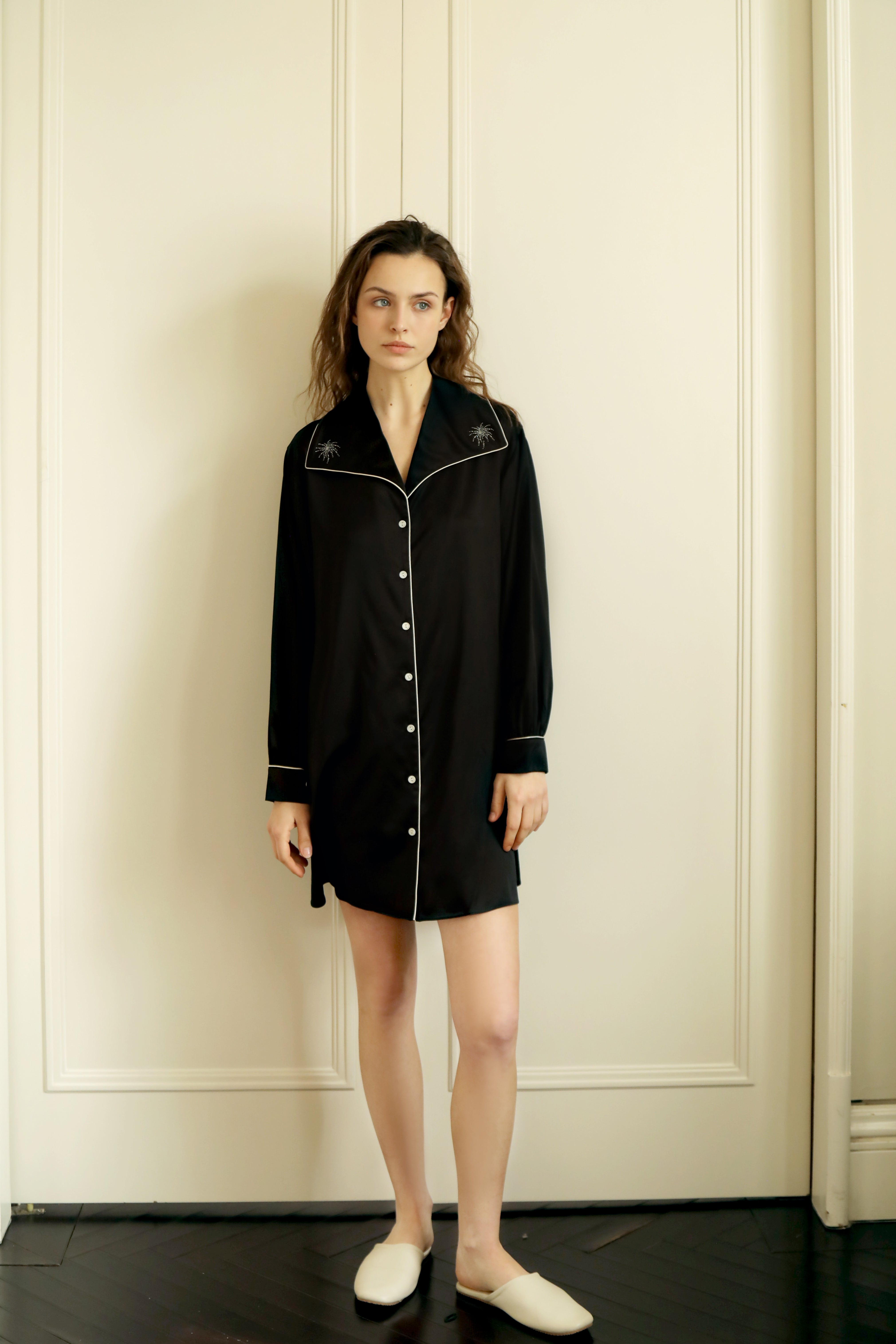 Lume - 22 mm embroidery silk shirt dress