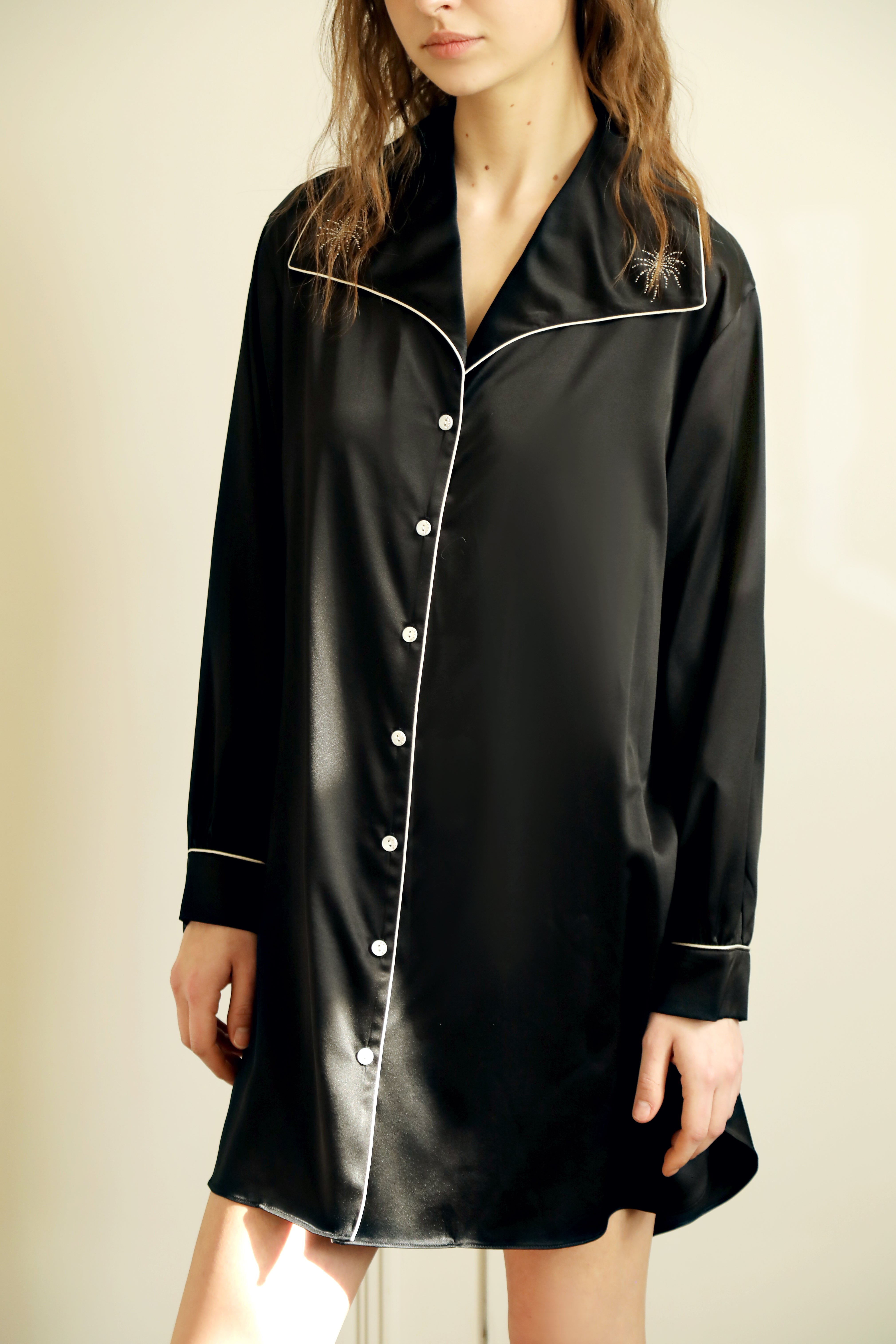Lume  - 22 mm embroidery silk shirt dress